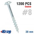 KREG ZINC POCKET HOLE SCREWS 38MM 1.50' #8 COARSE THREAD MX LOC 1200CT